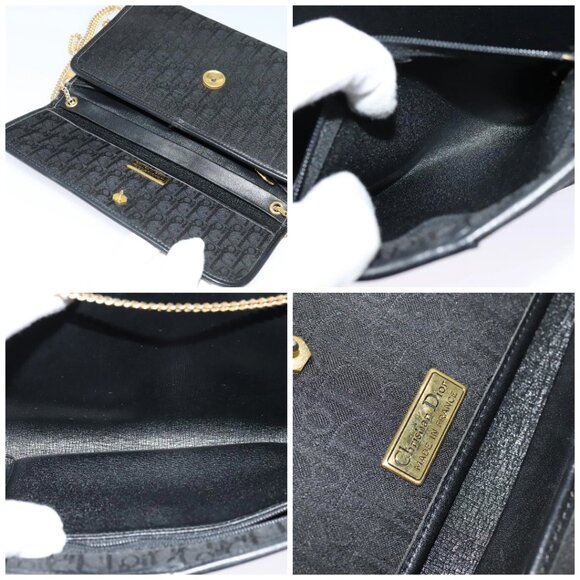 Christian Dior Trotter Canvas Chain Shoulder Bag Black Gold Auth 124297 - Picture 15 of 16
